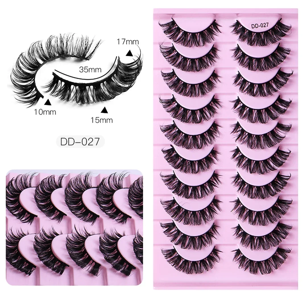 Extensions de cils 3D en vison russe, réutilisables et moelleux, 8-23mm, 10 paires