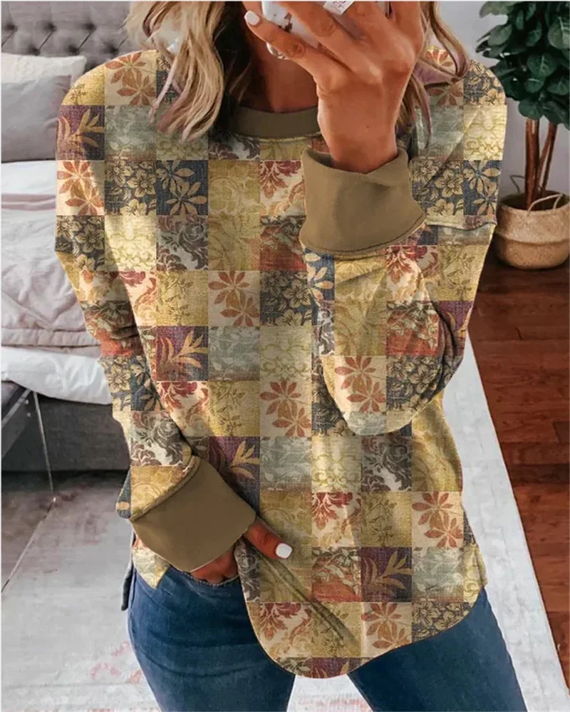 Женский пуловер с круглым вырезом и длинным рукавом