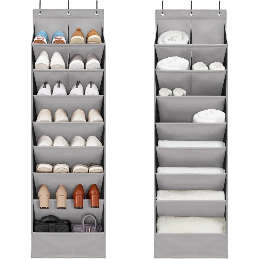 

2 Pack Minimalist Grey Over the Door Shoe Organizer with 10 Pockets Hanging Closet Storage Rack for Shoes Sneakers Accessories