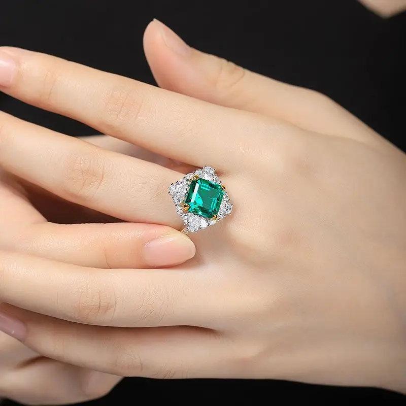 MUSHAN Custom Jewelry 925 Sterling Silver Ring Lab Green Ruby Oval Modern Ring for Women 18K Gold Plated GRC Certificate Rings view 3