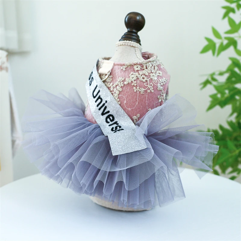 Miss Universe Tutu Skirt for Small Medium Dogs Hollow Flower Veil Fancy Vest Dress Female Pet Cat Clothes Princess Overalls