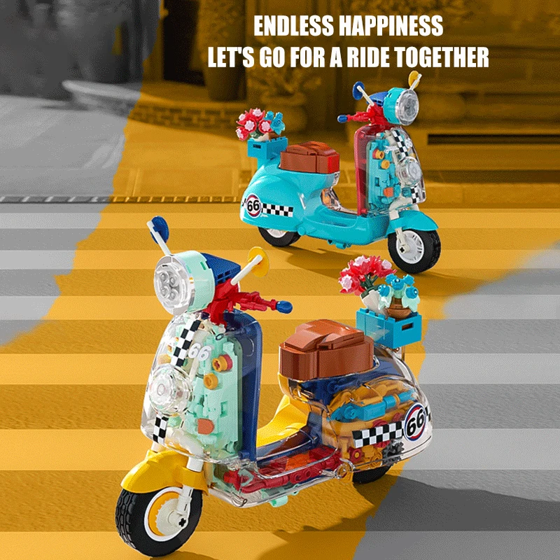 City Street View Technical Motorcycle Model Building Blocks MOC Electric Vehicles Desktop Decoration Toy Bricks Children Gifts