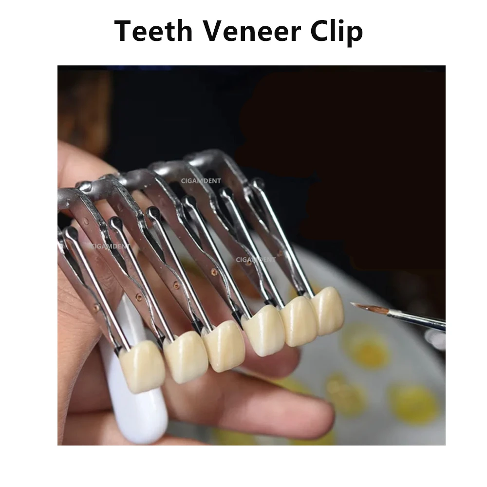 

2Sets Dental Instruments Veneer Porcelain Brush Glazing Handle Temporary Crown Holder Clamps Denture False Teeth Clip