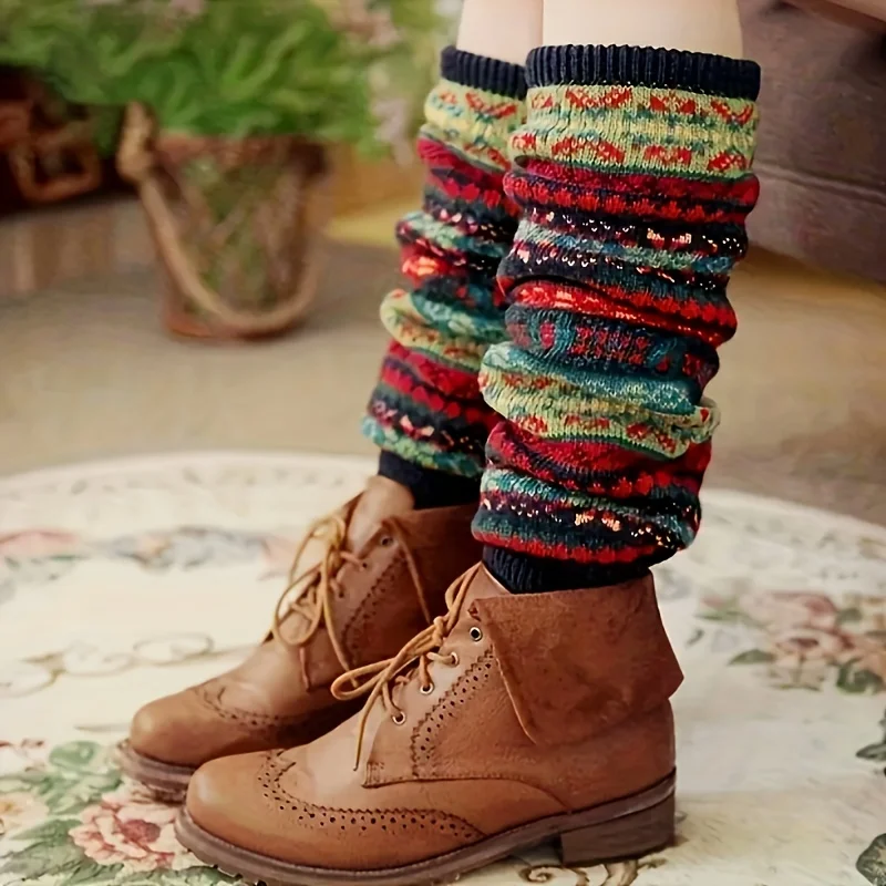 

Женские носки выше колена, акрил, 100% толстые теплые гетры, трикотажная ткань с вышивкой в этническом стиле, можно стирать в машине