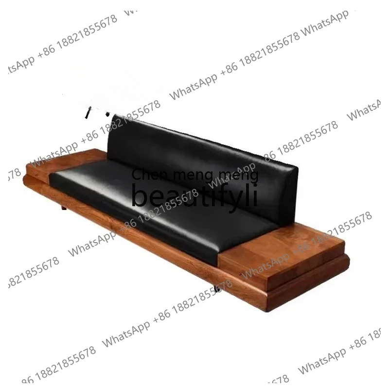 e5556Creative straight row double three solid wood sofa light luxury cafe, hotel clubhouse leather fabric sofa