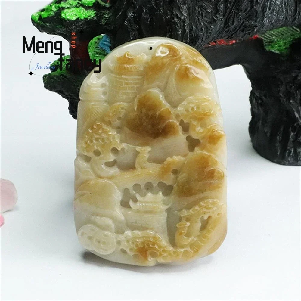 

Natural Myanmar A-goods Jadeite Yellow Landscape Plaque Pendant Exquisite Elegant Simple High-grade Luxury Quality Fine Jewelry