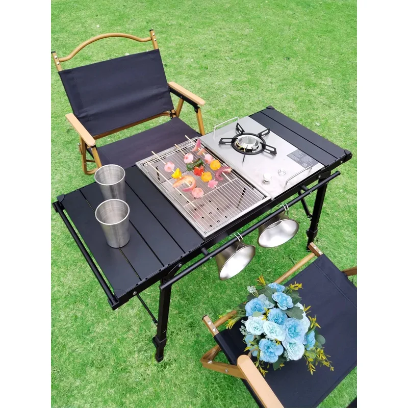 Lightweight Camping Folding multifunctional  table roll Brazier table adjustable leg  Desktop burner bbq table