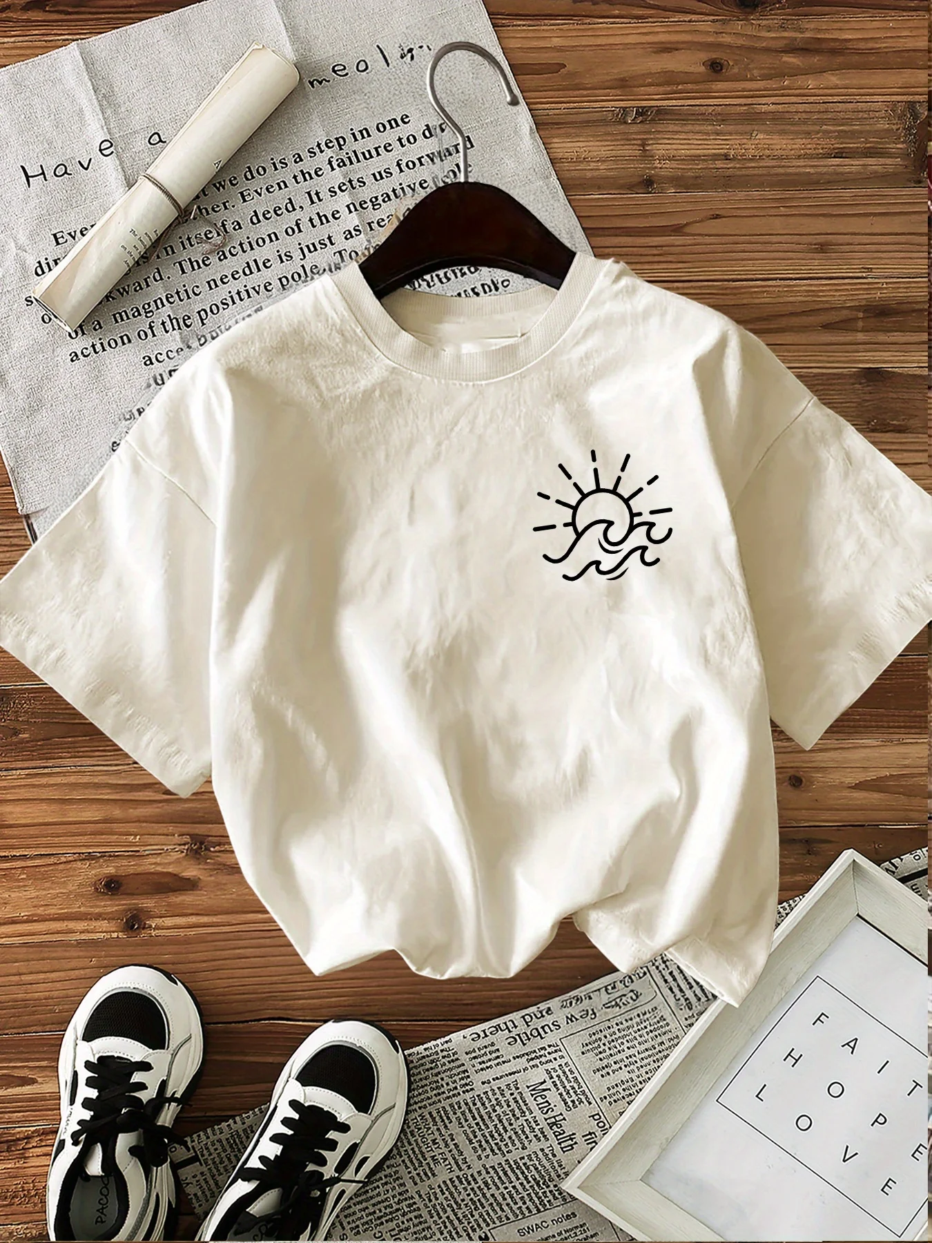 Happiness Comes in Waves T-Shirt Summer Women's Tracksuit O-Neck Pullover Top Breathable Sportswear Harajuku Fashion Streetwear