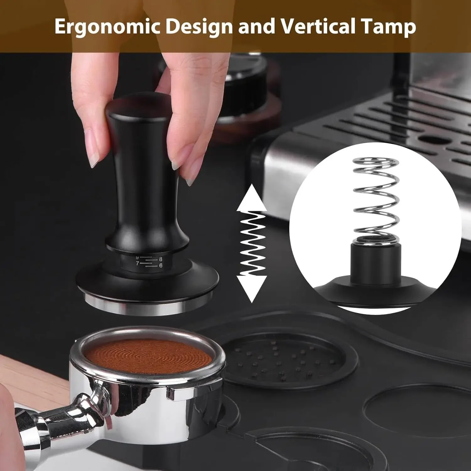 Constant Pressure Stainless Steel Coffee Powder Press Calibrated Spring Loaded Coffee Tamper Espresso Distribution Tool Cafe Use