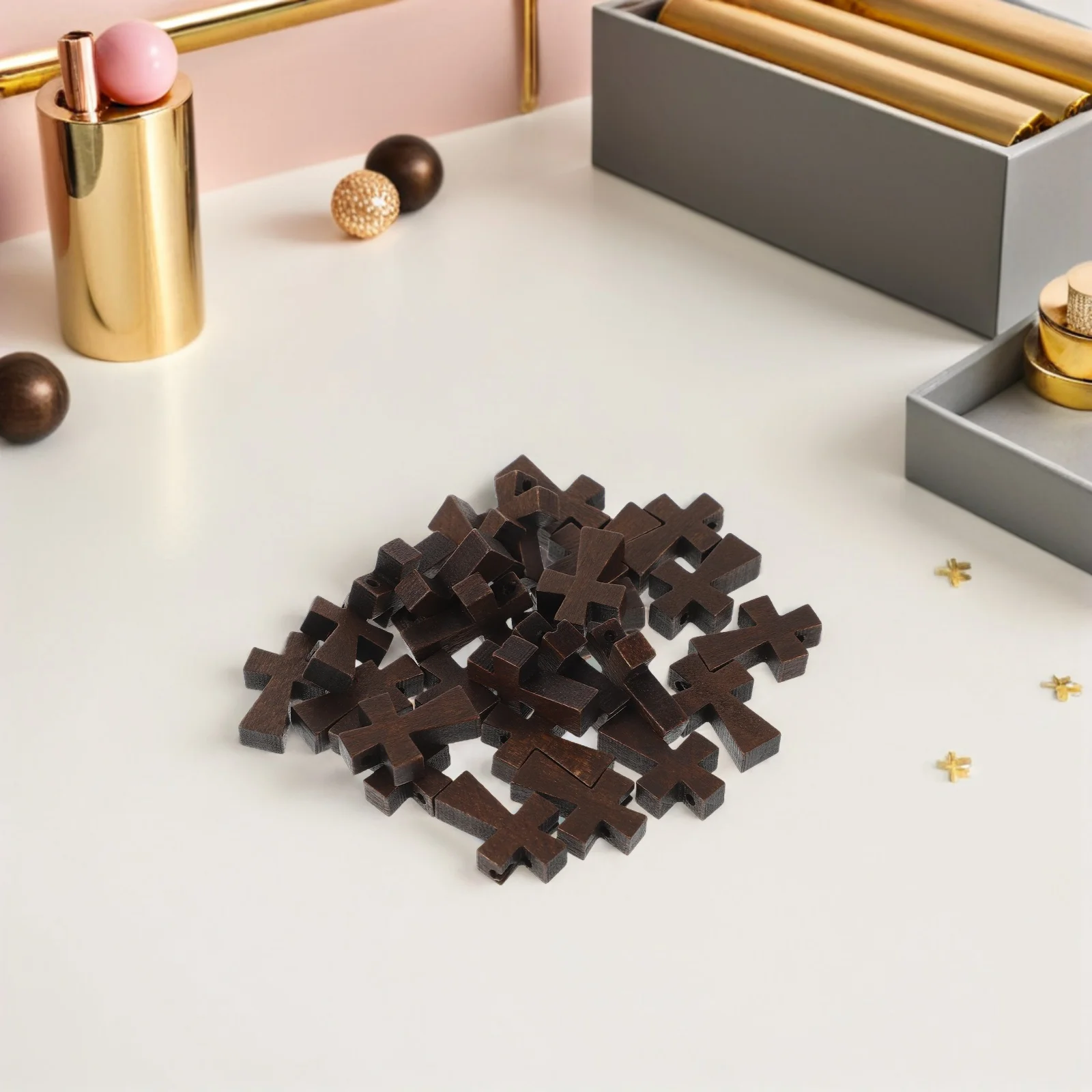 

150pcs Wooden Charms Cross Scattered Beads for Jewelry Making DIY Crafts Bracelet Necklace Keychain Pendant Small Cross