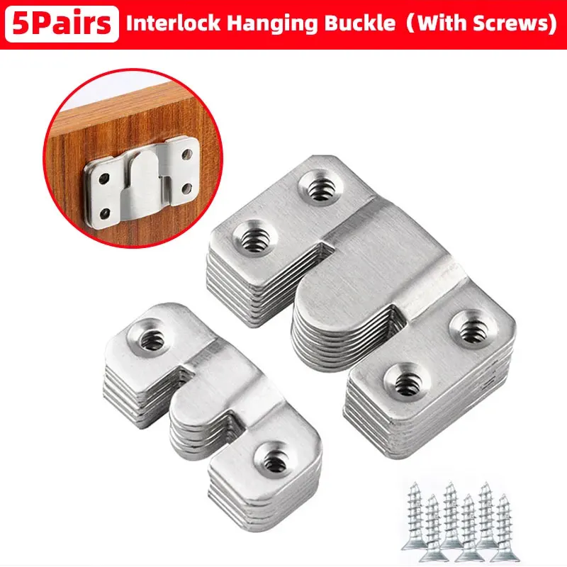 10PCS(5Pairs) Interlock Hanging Buckle Flush Mount Bracket Photo Furniture Connector Wall Picture Frame Hanger Strong Hooks