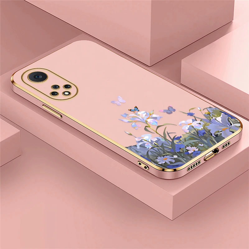 

Lens Protection Phone Case For Huawei Nova 3i 4e 5T 5i Y70 Plus 9 7i 8i 7 6 SE Flower Butterfly Pattern Silicone Plating Cover
