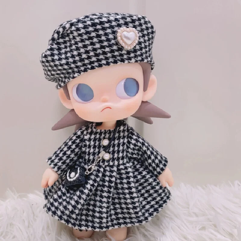 

Zsiga 1/8 Doll Clothes Houndstooth Tweed Elegant Dress Set With Beret Hat Mini Crossbody Bag For Articulated Collectible Dolls
