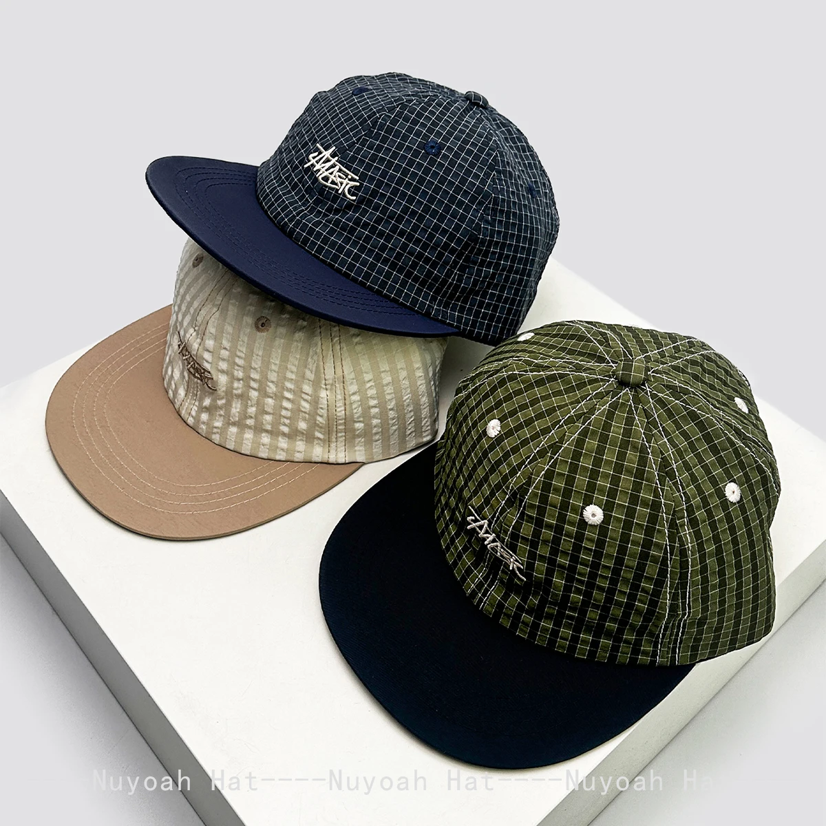 

New Men Women Retro Embroidered Letters Small Plaid Baseball Hats Sunshade Quick-dry Breathable Color Block Peaked Cap Versatile