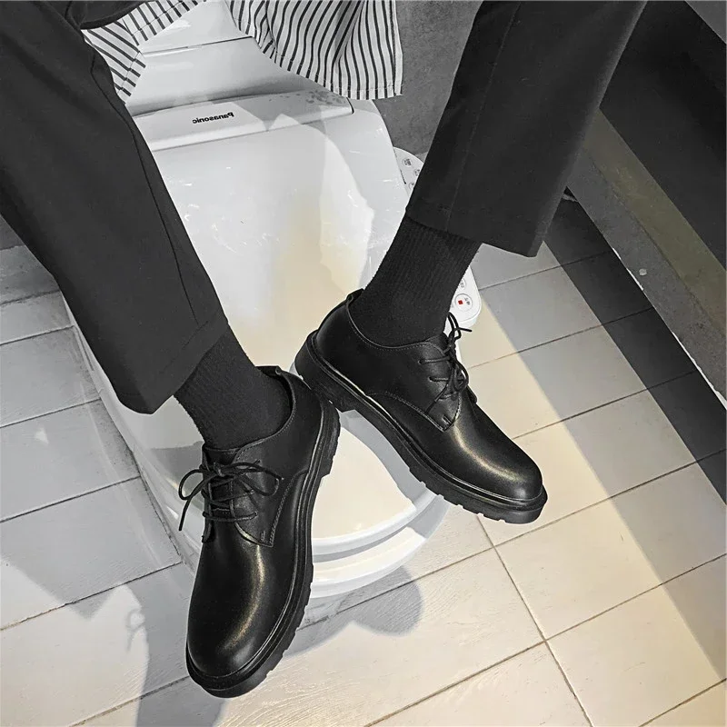 Chaussures à plateforme en cuir véritable pour hommes, chaussures sociales décontractées, cuir de vache souple, derby fait à la main, luxe, affaires