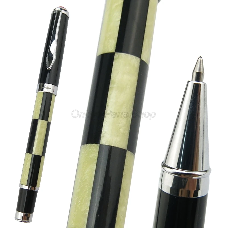 Fuliwen Celluloid Roller Ball Pen, Black & White Squares Pattern Ink Pen For Best Stationery Writing Gift Pen