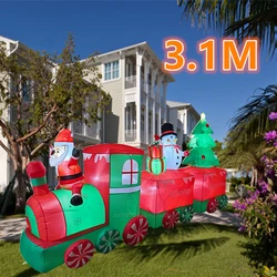 3.1M Christmas inflatable train with Santa Claus snowman Christmas tree, built-in LED lights, outdoor garden festival decoration