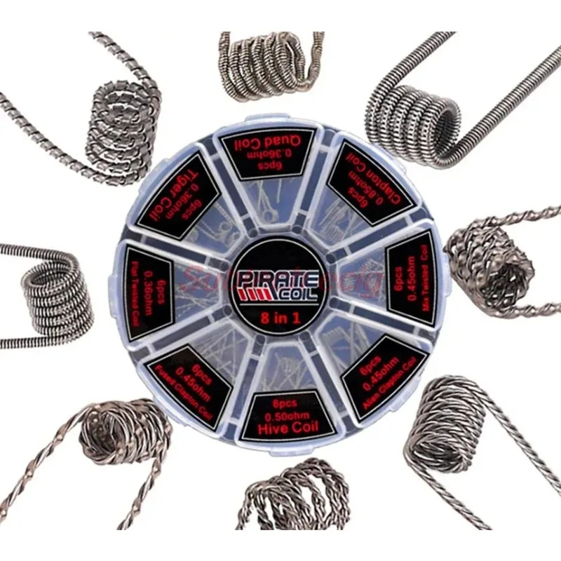 Kit de bobinas prefabricadas Pirate NI80, 8 en 1, Alien funded Tiger Clapton Core Mix Twisted Flat Hive Quad A1, Kit de bobinas prefabricadas