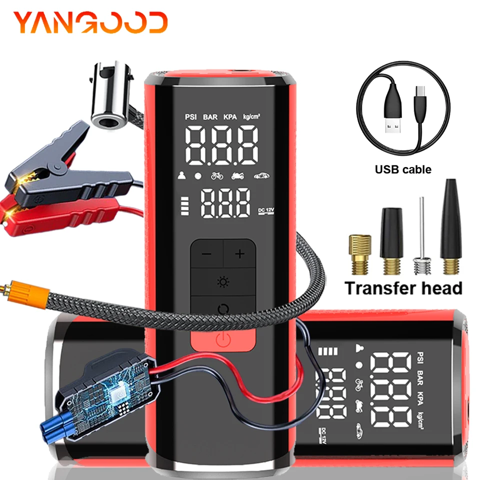 

Беспроводной насос для накачивания шин, 12000 мАч, электрический портативный автомобильный воздушный насос или стартер для прыжков, быстрый надувание для мотоциклов, автомобильных шариков для шин