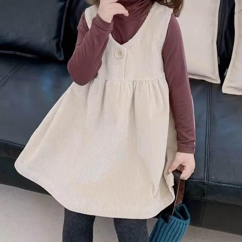 

Toddler Girl Jumper Dress Corduroy Beige Sleeveless Clothing Baby Little Girls Fall Dresses Size 6 1 2 3 4 5 6 Years Spring