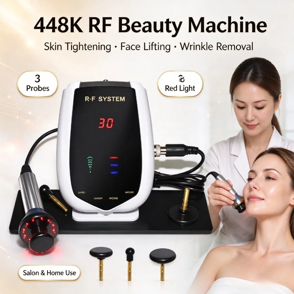 448K RF Skin Tightening Machine 3 Handles Anti Aging Face Body Radio Frequency Beauty Equipment