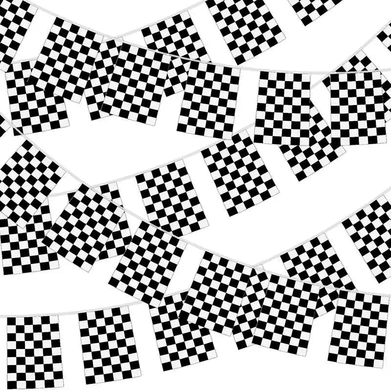 

Auto Race Checkered Flag F1 Sport Car Match 14x21cm Hanging String Black White Chequered Printed Bunting Flags Banners