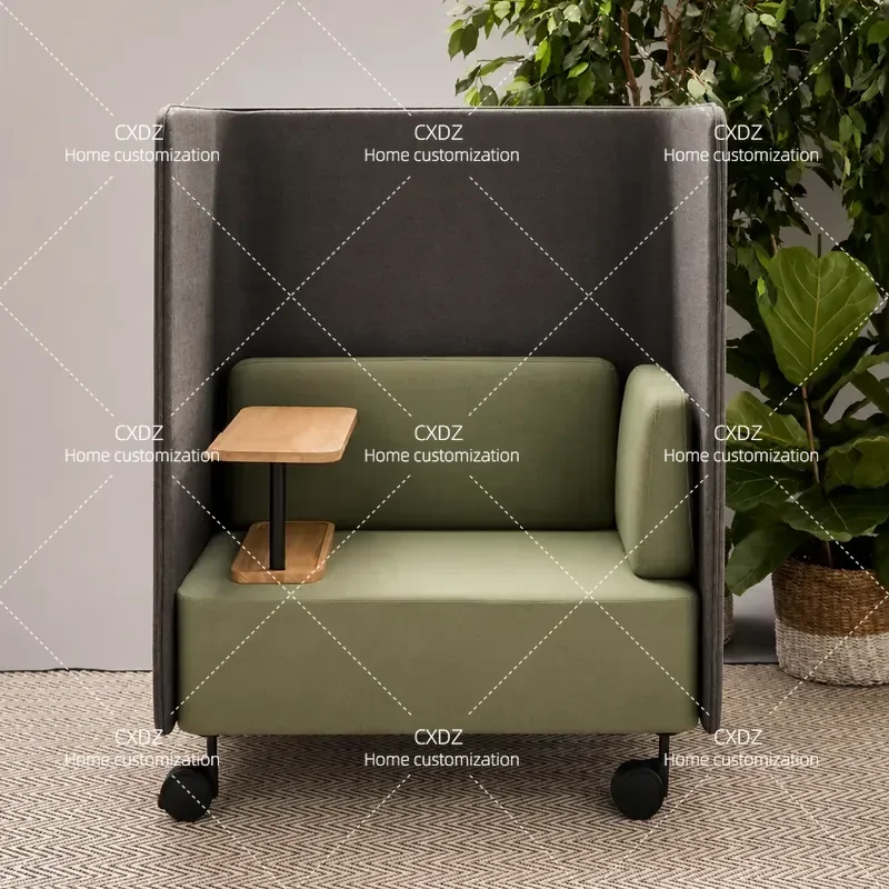 High Backrest Office Chair with Rollers Semi Enclosed Single Seat Sofa Armchair for Library Home Study Casual Work Space