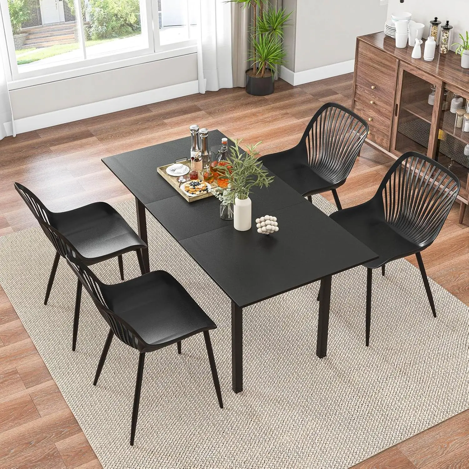 /Plastic Dining Chair Set of 4, Modern Kitchen Chairs w/Metal Legs, Cutout Backrest, Curved Seat, Armless Kitchen Chairs,