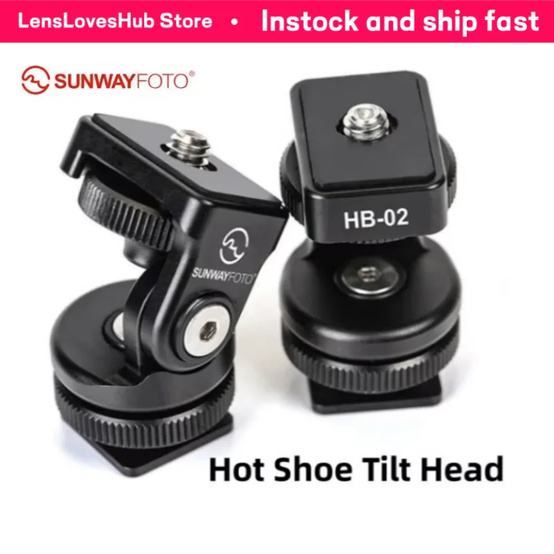 SUNWAYFOTO HB-02 All-Metal Mini Tilt Head 36g CNC Aluminum Hot Cold Shoe Mount ±54° Angle for Canon Nikon Fuji Camera LED Light