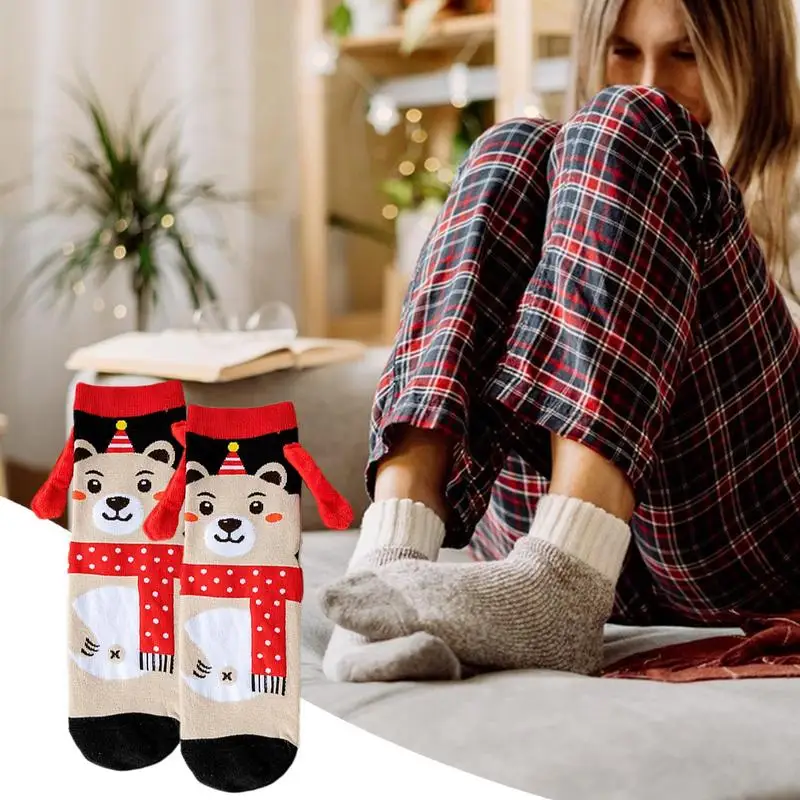 Hand Holding Socks Adult Christmas Magnetic Socks 1 Pairs Funny Socks Fun Props Cartoon Holiday Fun Socks For Men Women Adults