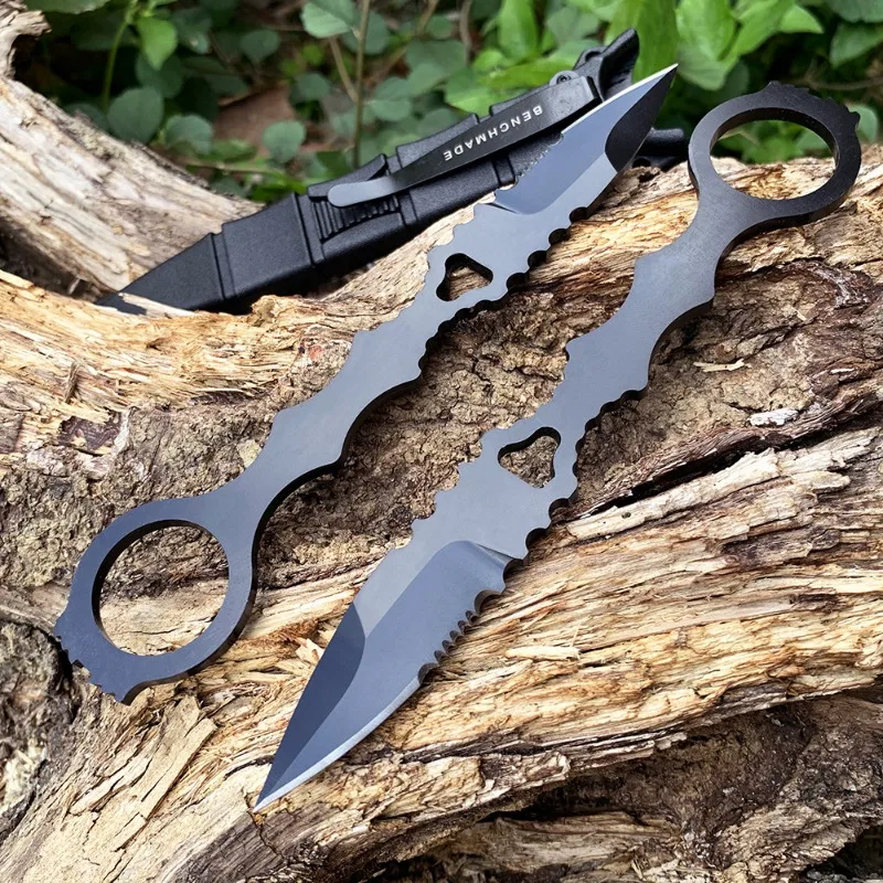 New model with K-sheath half serrated knife, mini pocket camping EDC survival knife, multi-purpose portable straight knife