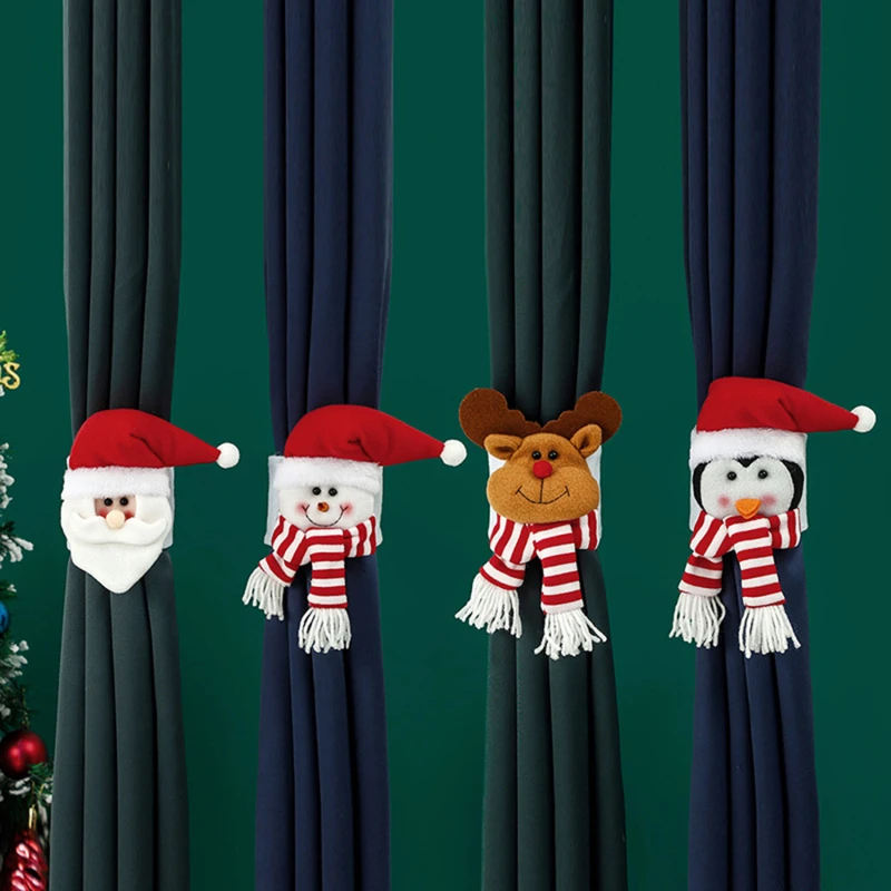 Weihnachten Cartoon Vorhang Verschluss Pinguin Santa Claus Schneemann Elch Vorhang Halter Weihnachten Dekor Für Startseite Weihnachten Vorhang Zubehör