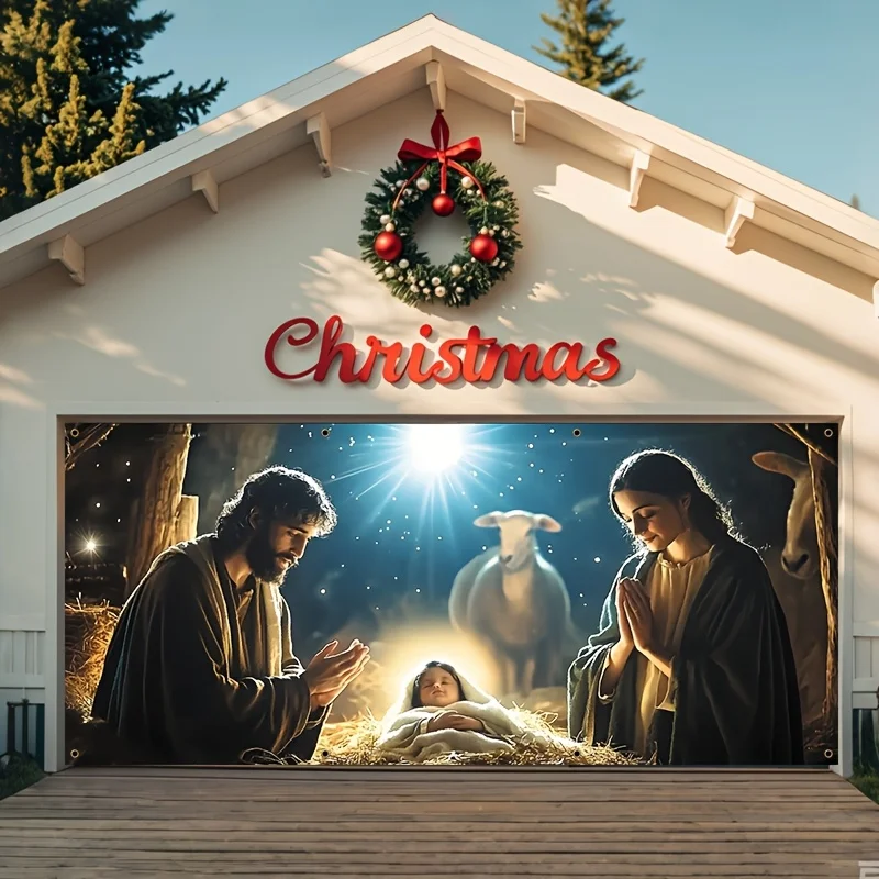 

One 2D flat polyester garage door banner for festivals - Nativity scene, Christmas and New Year decoration