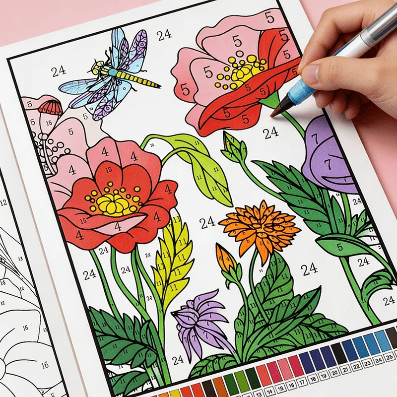 Stress Relief Color By Number Coloring Book for Adults Beautiful Mandala Flower Patterns Creative Painting Activity Book Leisure