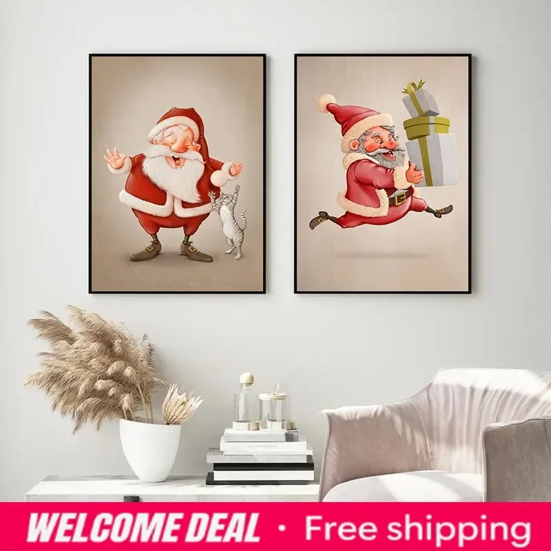 Diamond Painting Wall Art Cartoon Cute Santa Claus Poster Happy Santa Claus for Kawaii Kids Living Room Home Decor Christmas G