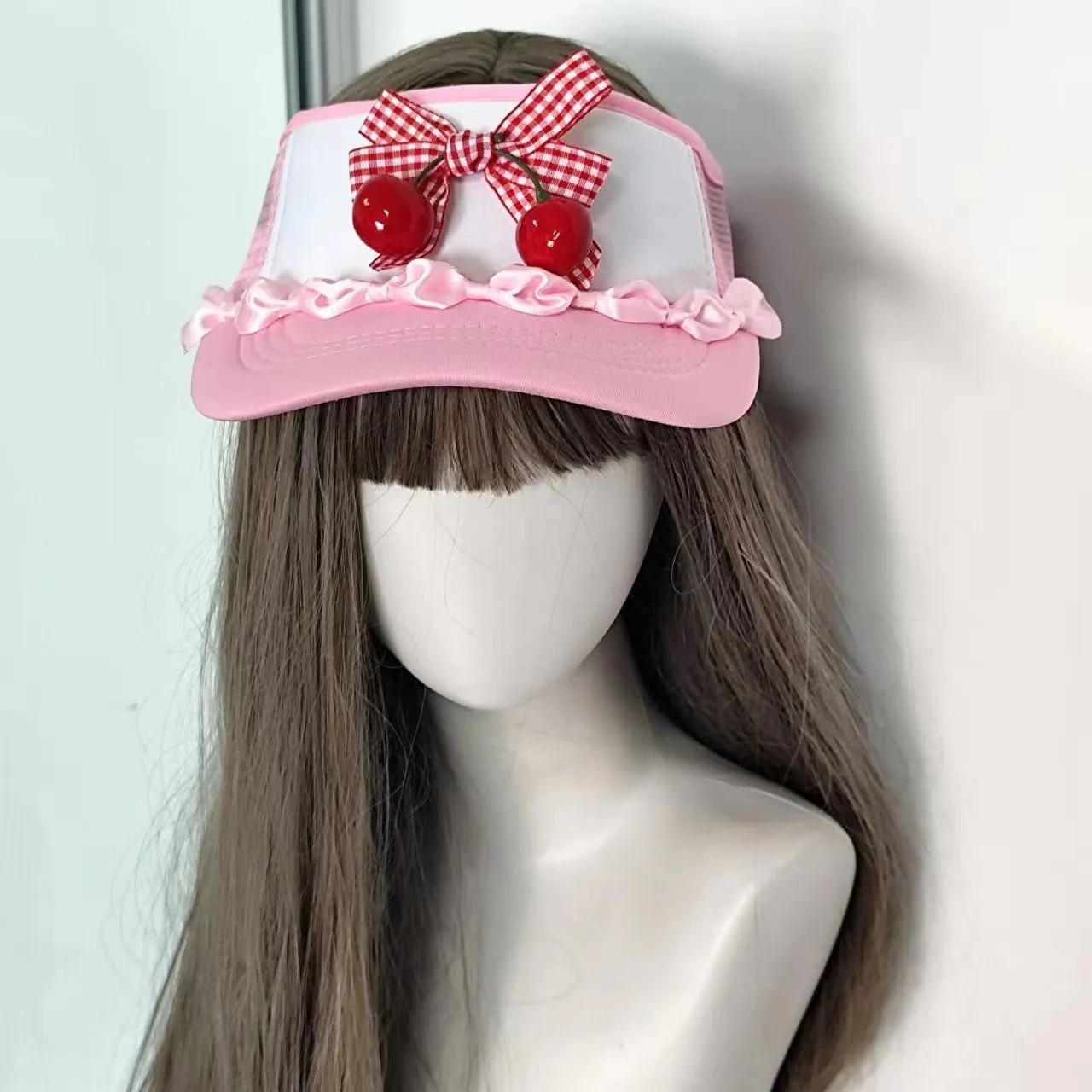Original Design handgemachte Spitze Schleife Creme Kirschkuchen leere Zylinder süße Sommer Visier Y2K süße oben ohne Baseballkappe
