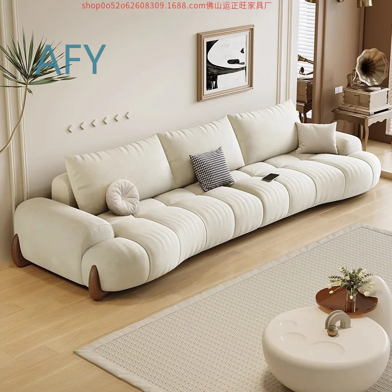 Italian Leather Sofa for Small Living Room Modern Minimalist White Cream Arc Shape Cat Scratch Fabric Sofa for Sofa Bed