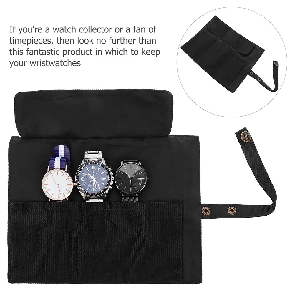 2Pcs Watch Organizer Roll Canvas Travel Durable Large Capacity Watch Band Storage Pouch Portable Carrying Case