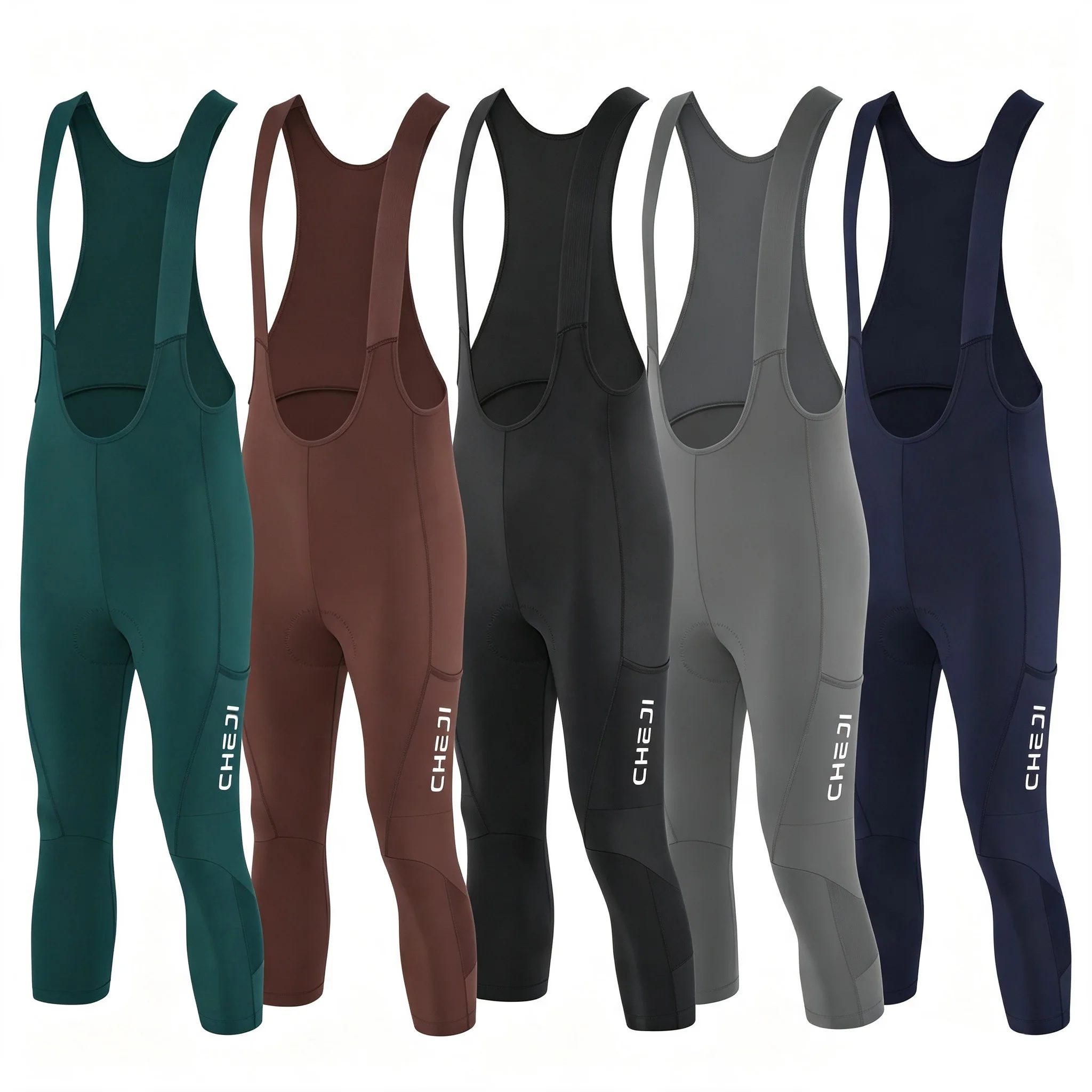 CHEJI Herren 3/4 Radhose mit Hosenträgern, atmungsaktiv, bequem, Radhose mit Hosenträgern für Herren
