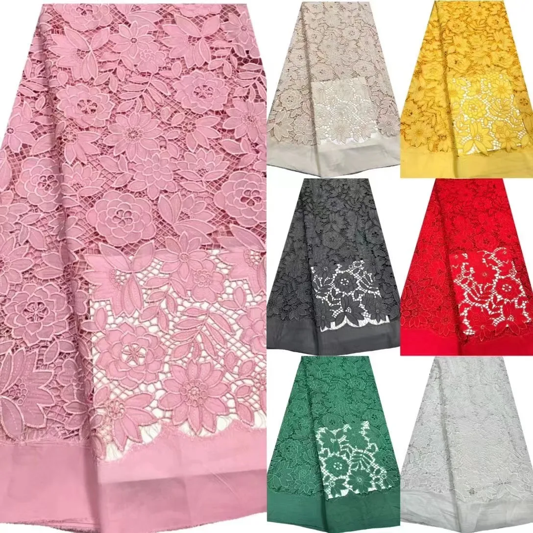1 Yard Monochrome Floral Hollow Embroidery Fabric High-End Full Lace DIY Craft Garment Accessories for Dresses