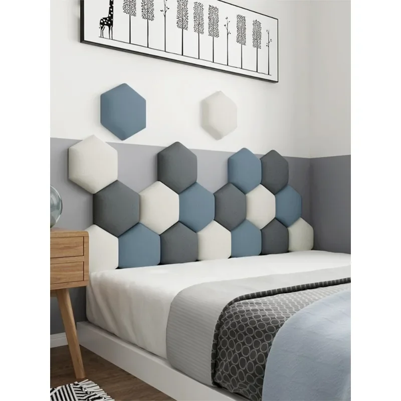 3D Soundproof Wall Panels Peel and Stick Hexagonal Headboards , Upholstered Wall Mounted Headboard, Reusable and Removable