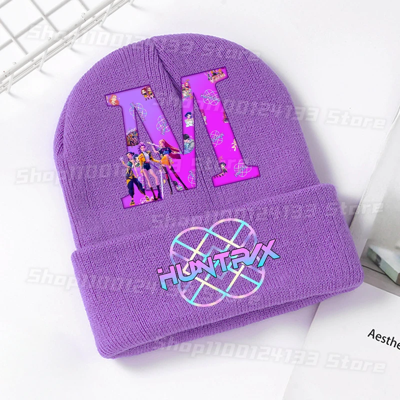 Demone hunter crianças chapéus de malha letras bonitos A-Z anime menina kawaii gorro chapelaria ao ar livre rua quente malha boné festa jogos presente