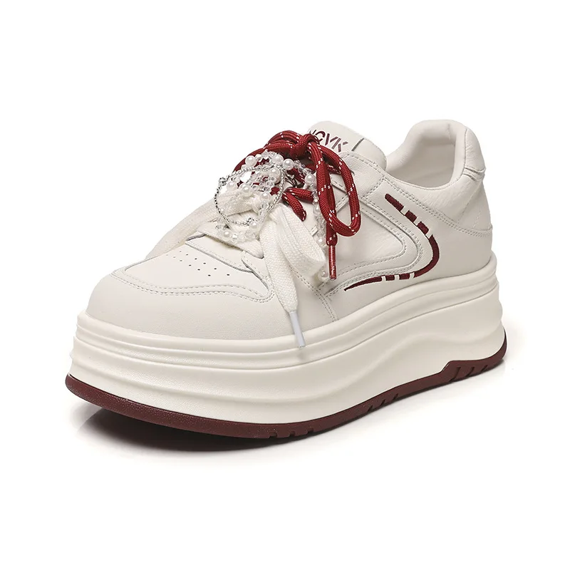 

Женские кроссовки на платформе 7 см, повседневные кожаные спортивные туфли, новые весенние вулканизированные белые кеды для скейтбординга, женская обувь