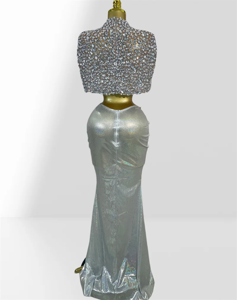 Stylish Expose Wasit Woman Set Luxury Crystal Cloak AndLong Mermaid Skirt  2 Pieces Birthday Party Dress Wedding Party Vestido - view 5