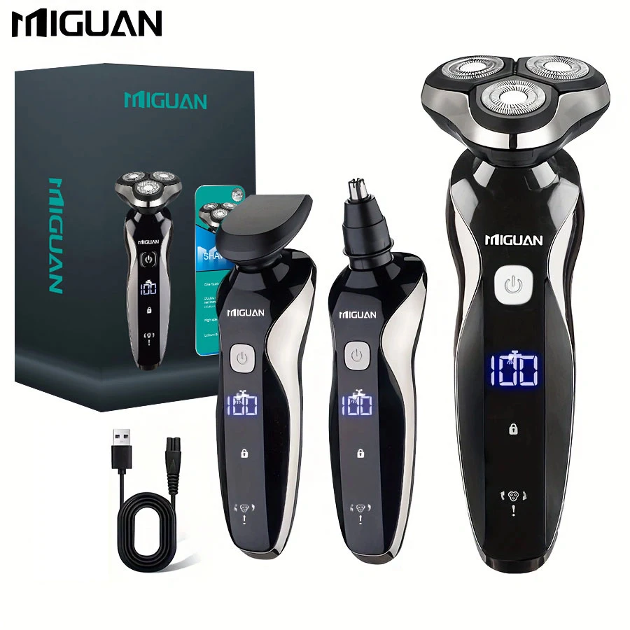 

Мужская электробритва 3-в-1, роторная бритва с 3 лезвиями, многофункциональный триммер, триммер для волос в носу и триммер для бакенбарда