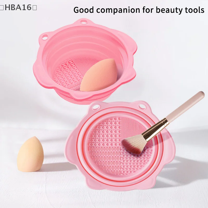 Multi-functional Silicone Makeup Brush Cleaning Folding Bowl Sponge Puff Beauty Tool Washing Scrubber Pad Soft Mat Scrubber Box