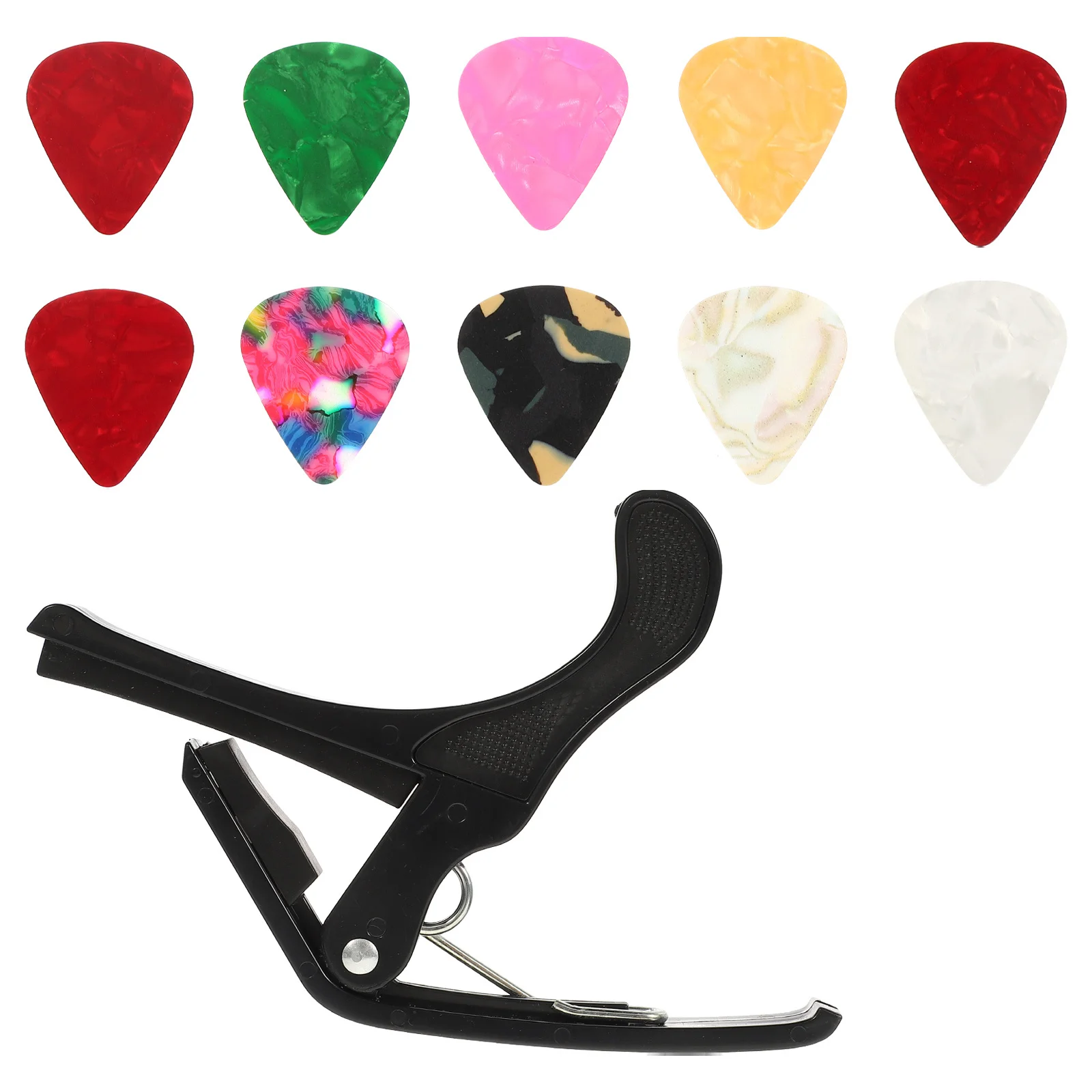 

1 set 1 Set Of Guitar Capo Picks Combo Durable Plastic Sandhi Clamp For Electric Acoustic Guitar Multi-Function Tuning Accessory