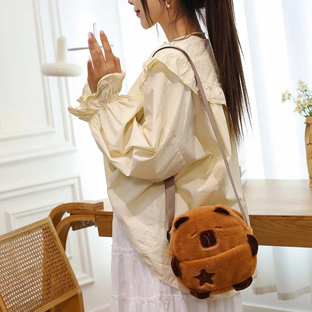 

Gift Soft Capybara Crossbody Bag Thickened Lightweight Plush Animal Pouch Furry PP Cotton Cartoon Shoulder Bag Daily