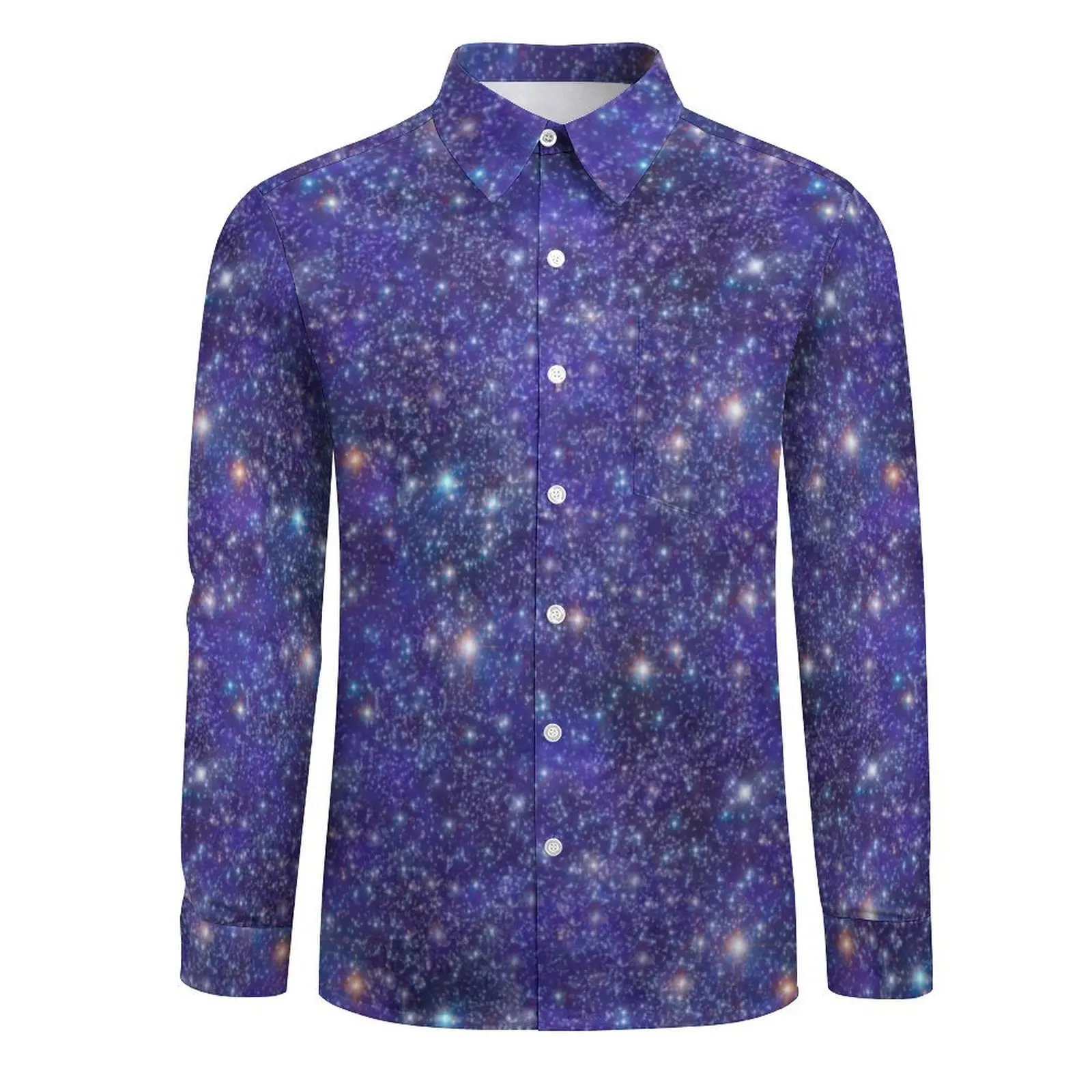 Starry Night Print Shirt Autumn Stars Blue Galaxy Casual Shirts Man Elegant Blouse Long Sleeve Design Fashion Clothing Big Size