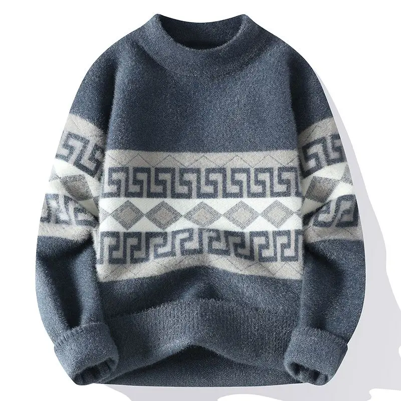 Fashionable Round Necked Pullover Sweater for Men and Women Couples Personalized Striped Warm Knit Base Sweater Clothing Top Y2k